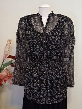 NWOT SO & CO Printed Long Sleeve Blouse Well Tailored Quality Summer Top 38
